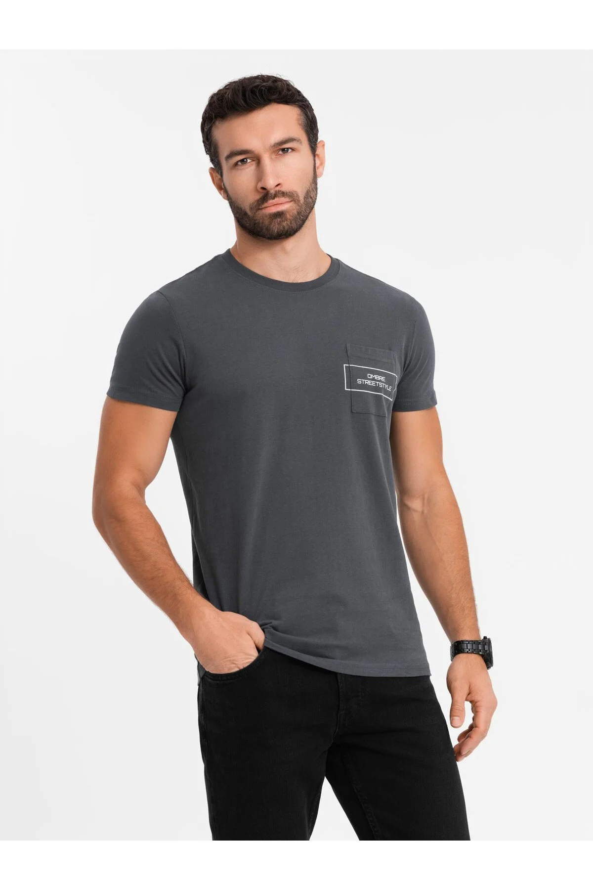 Bild von OMBRE Streetstyle Baumwoll T-shirt Mit Pocket-print Schwarz V1 M für Herren - 2XL