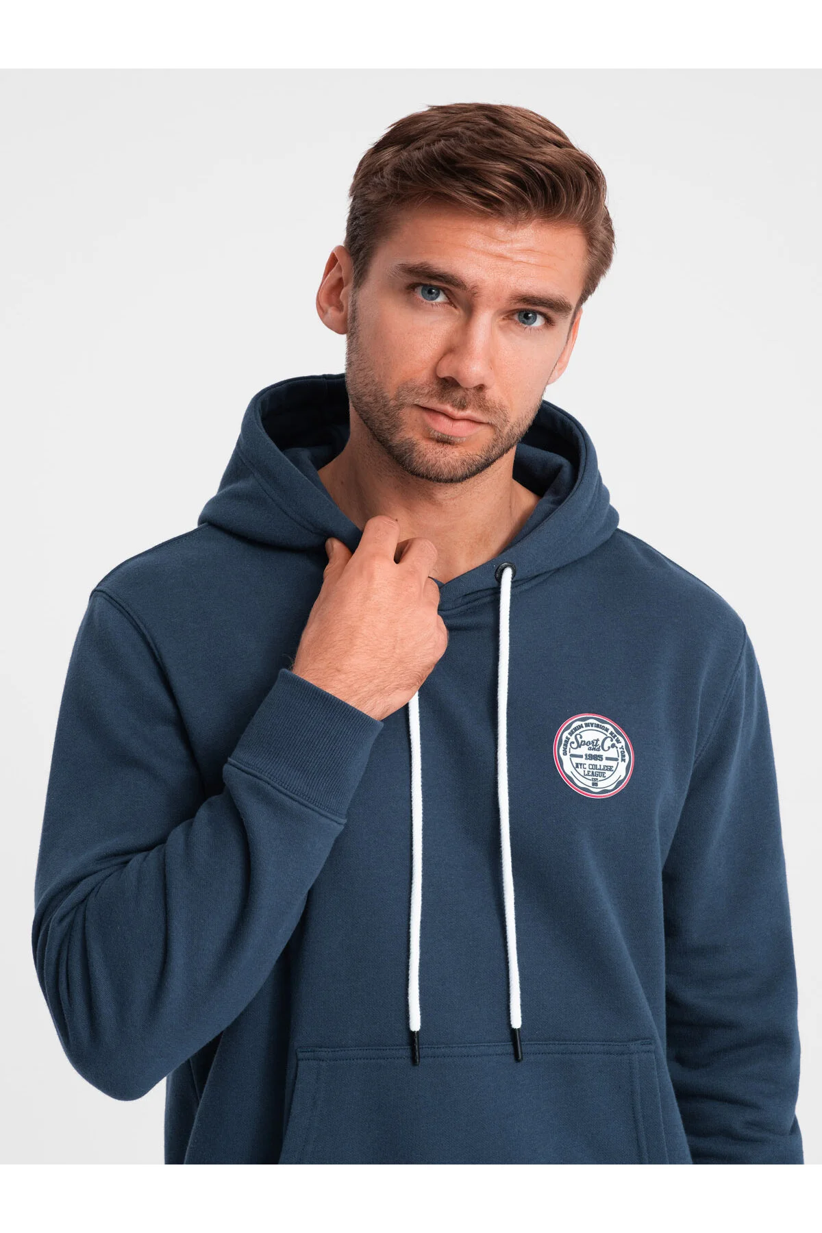Bild von OMBRE Sweatshirt Mit Känguru-muster, Kapuze Und Aufnäher Im College-stil – Marineblau V2 S für Herren - 2XL