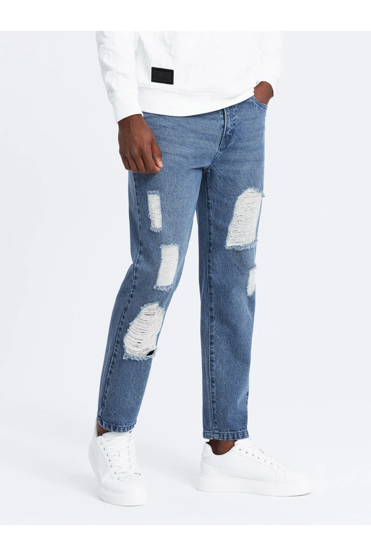 Bild von OMBRE Tapered Fit Jeanshose Mit Löchern Dunkelblau V3 M für Herren - XL