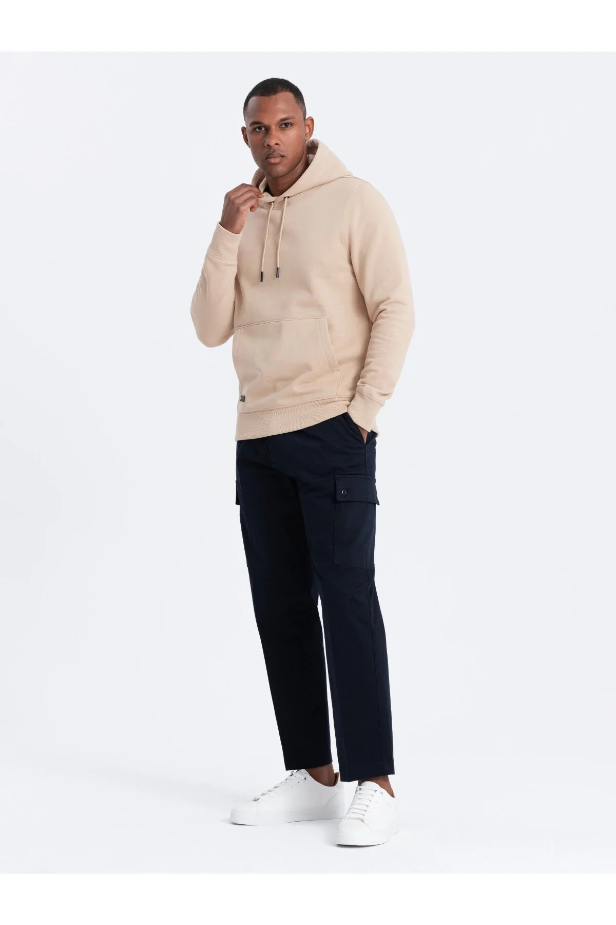 Bild von OMBRE Basic Baumwoll Sweatshirt Känguru Hoodie Beige V6 L für Herren - M