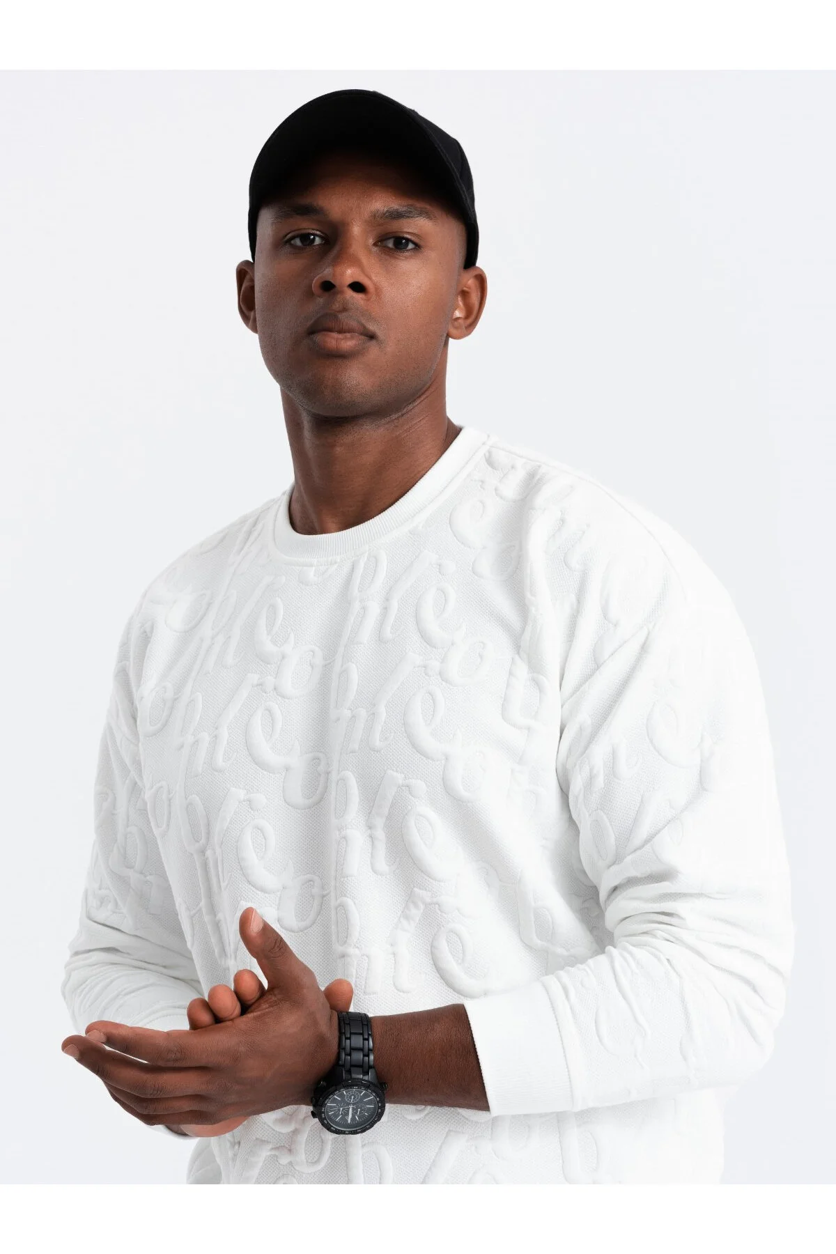 Bild von OMBRE Sweatshirt Relaxed Fit Mit Geprägten Buchstaben Ecru V2 L für Herren - L