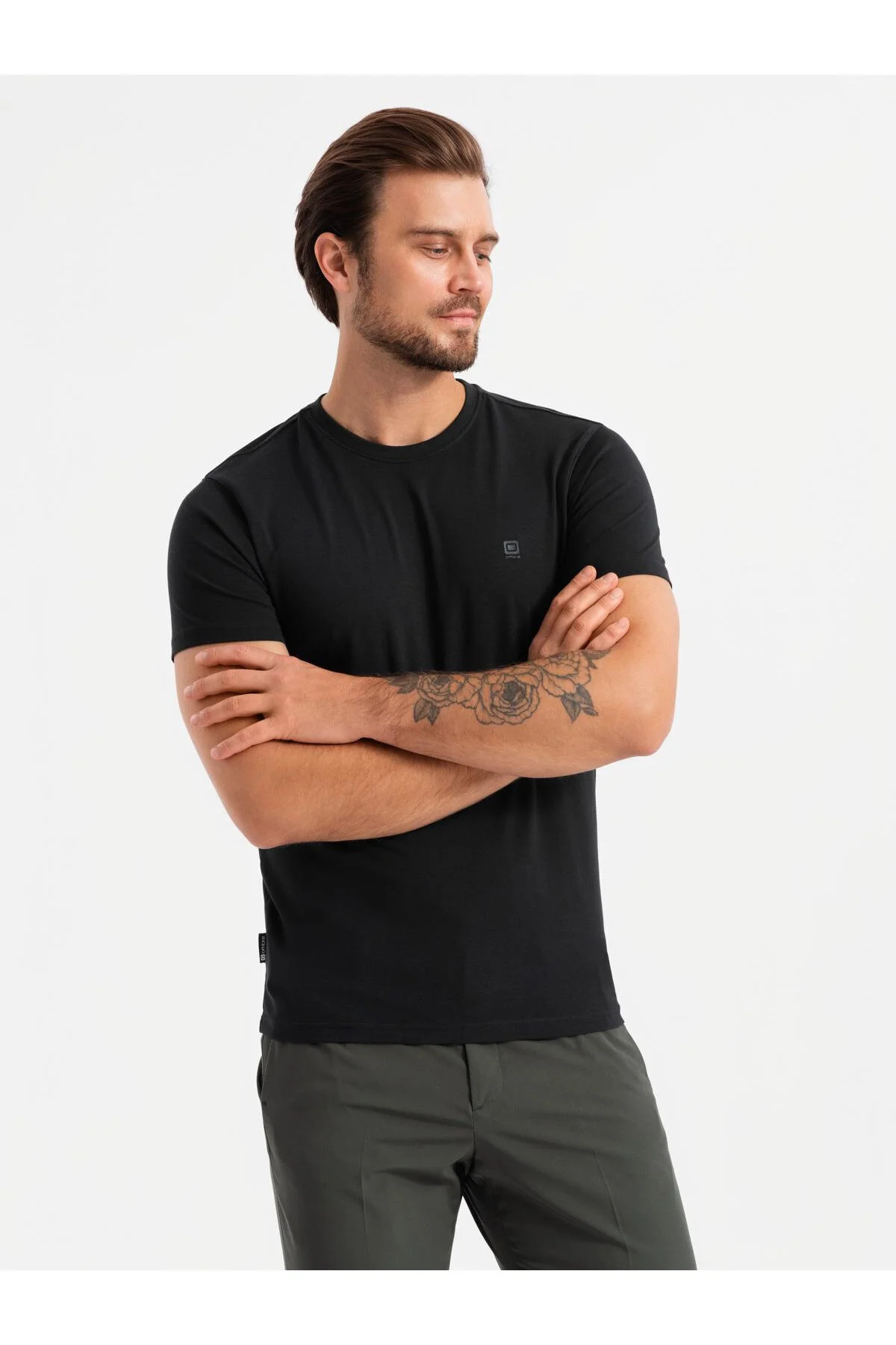 Bild von OMBRE Slim Fit T-shirt Mit Rundhalsausschnitt Und Logo Schwarz V3 Om-tsct-0220 Xxl für Herren - M