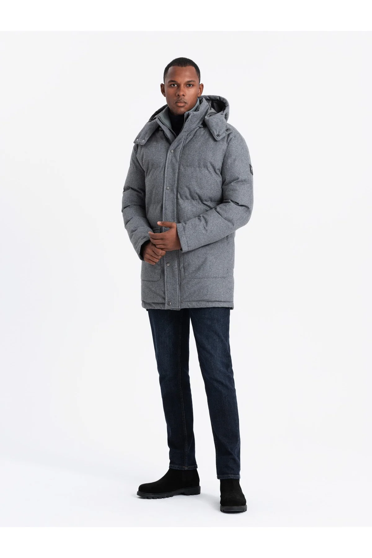 Bild von OMBRE Warme Lange Parkajacke Mit Wolle Grau Melange V1 M für Herren - L