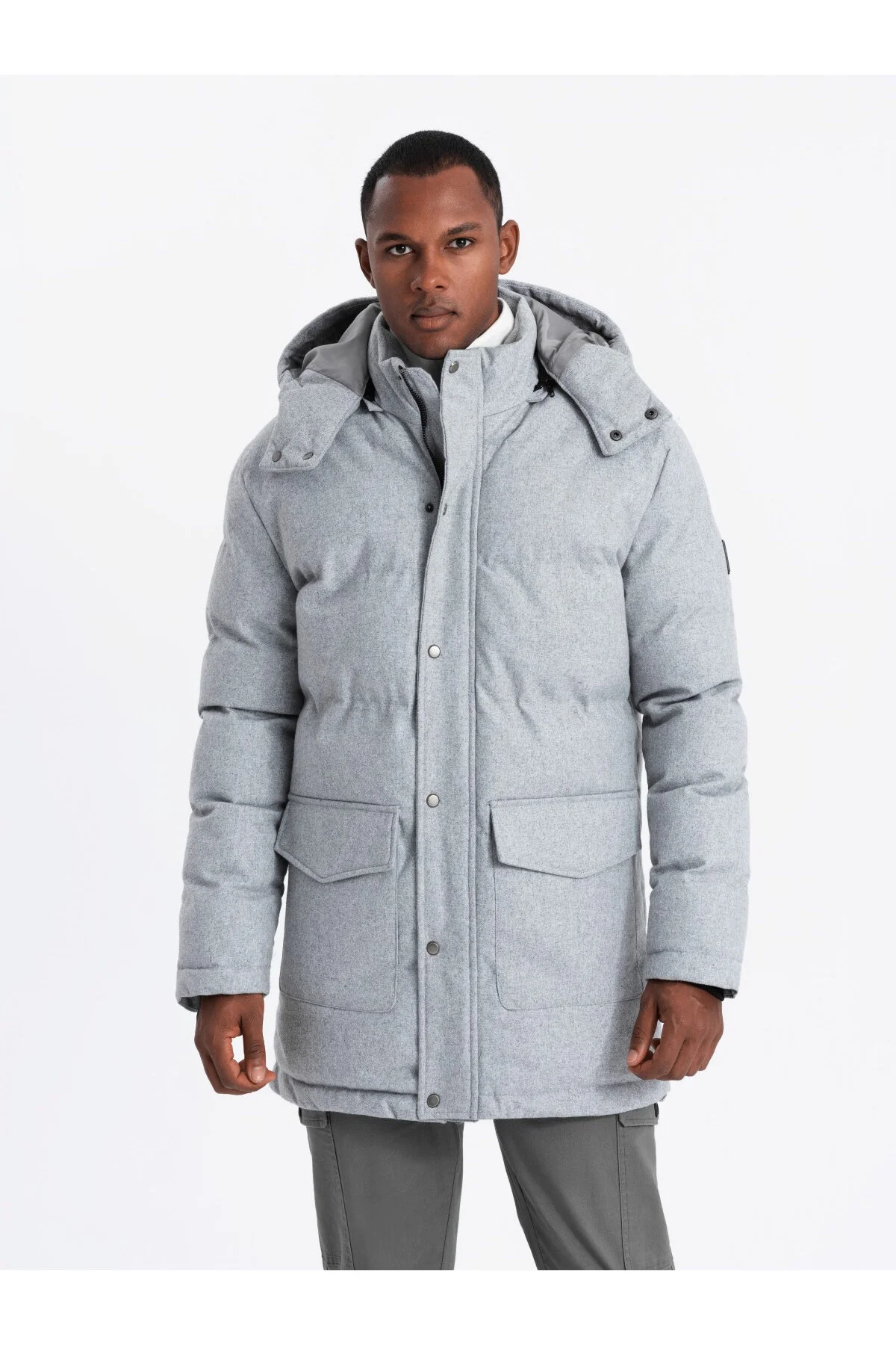 Bild von OMBRE Warme Lange Parkajacke Mit Wolle Hellgrau Meliert V3 M für Herren - M