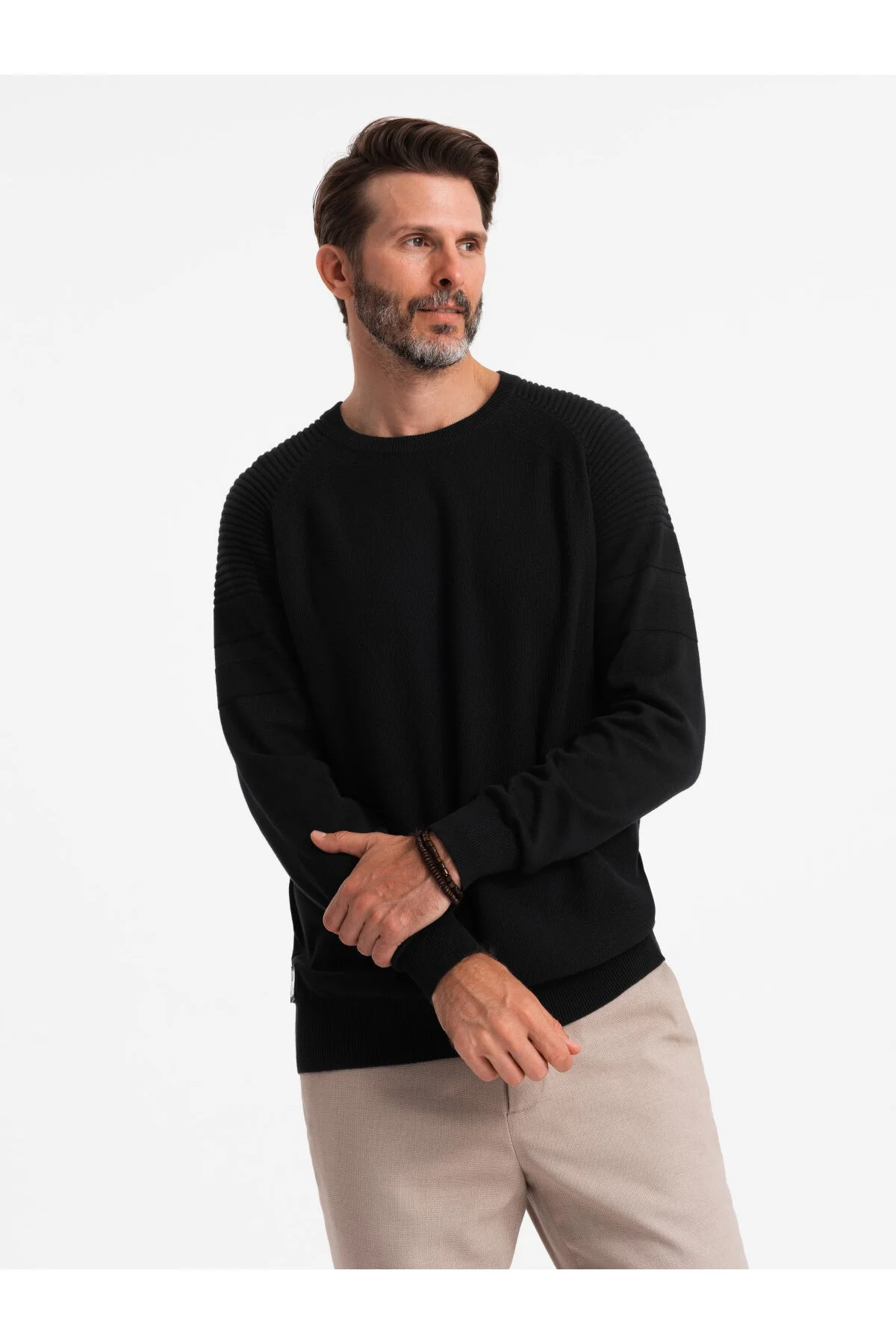 Bild von OMBRE Raglanpullover Mit Rippenärmeln Schwarz V2 Xl für Herren - XL