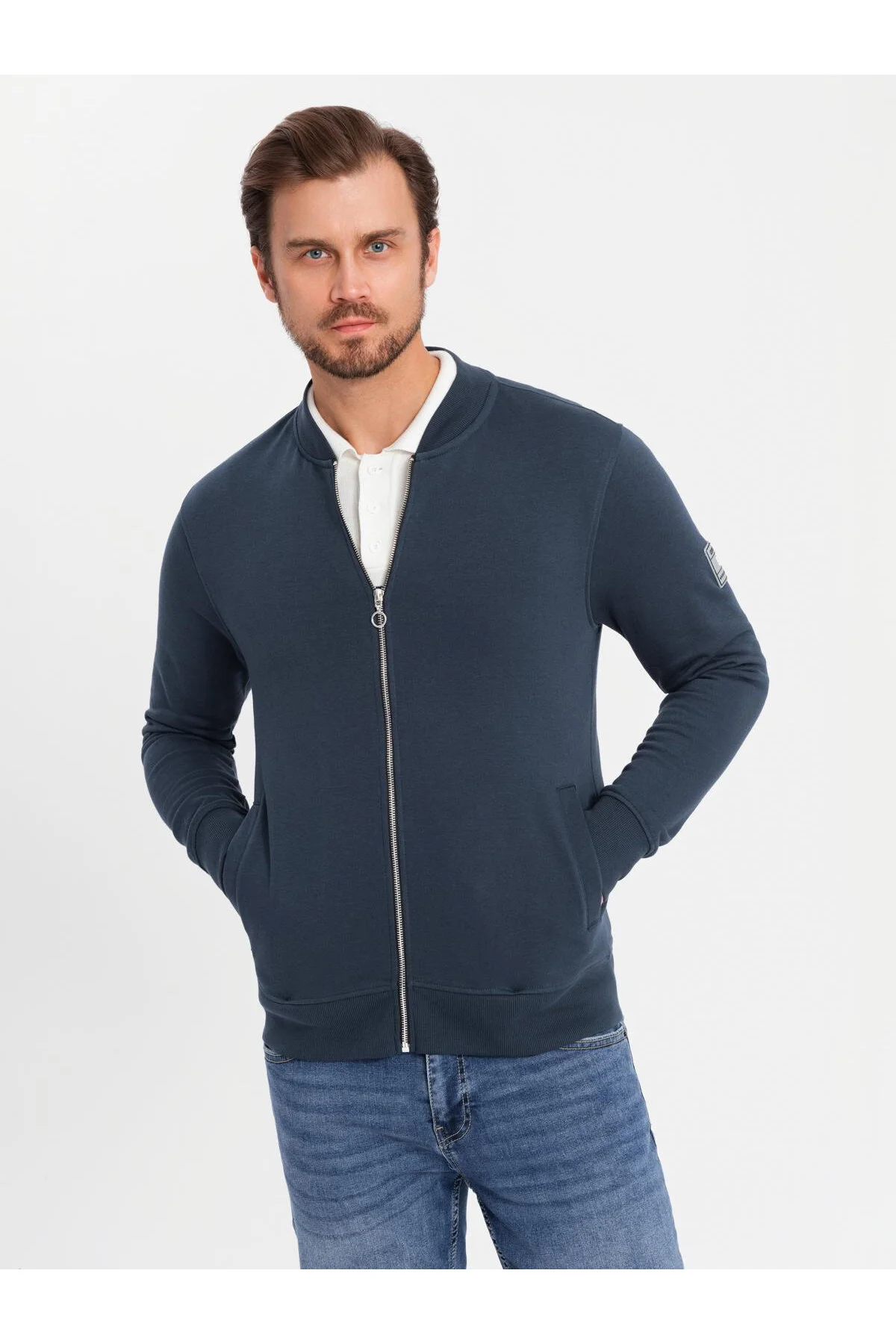 Bild von OMBRE Aufgeknöpfter Bomber-sweatshirt Aus Baumwolle Marineblau V4 L für Herren - L