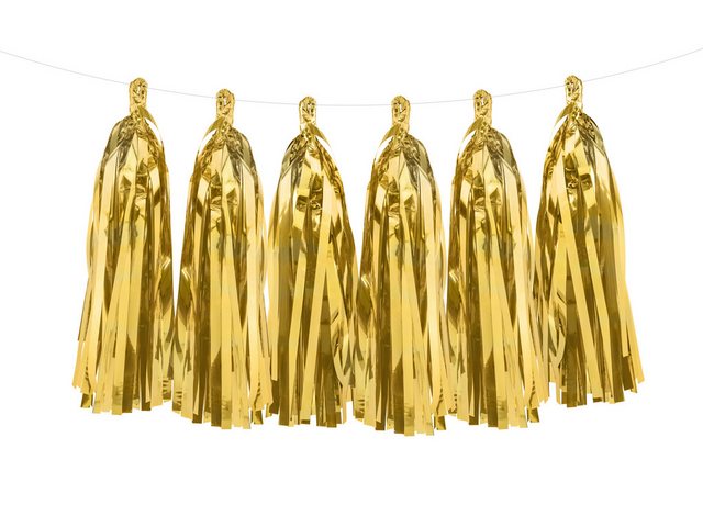 Bild von partydeco Hängedekoration Girlande Quasten Gold 12Stk./200cm