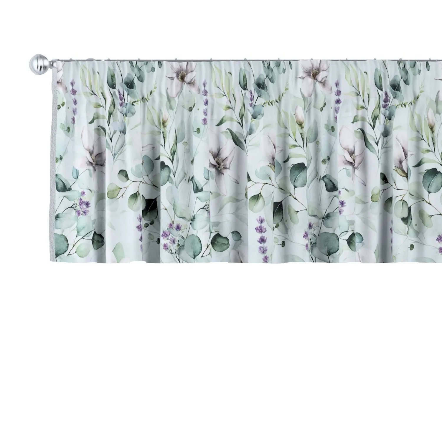 Bild von Dekoria Kurzgardine mit Kräuselband aus Stoffkollektion Flowers in Mintgrün-Weiß in 260 x 40 cm