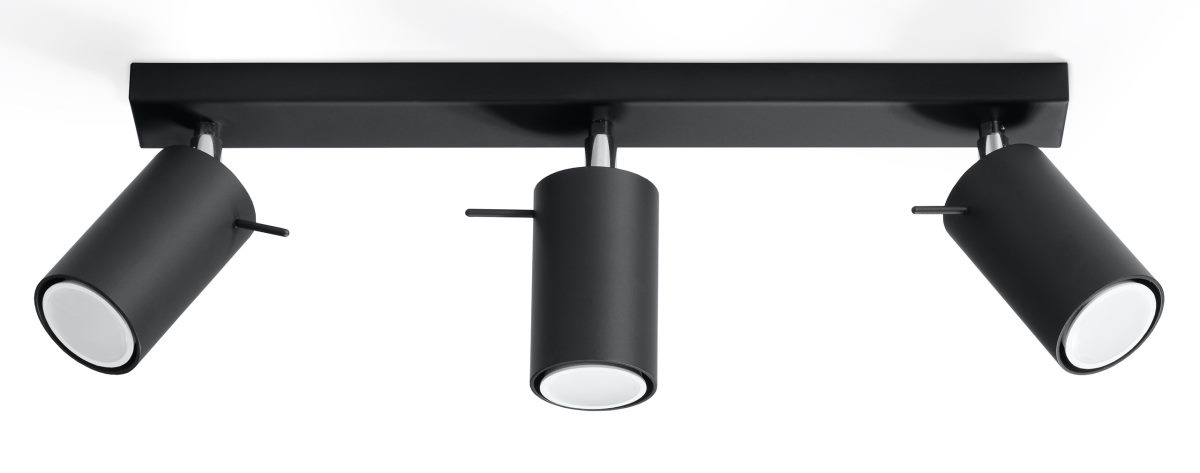 Bild von Sollux Lighting Ring Deckenleuchte mit 3 Strahlern - Lampe für Wohnzimmer und Esszimmer mit Verstellbarem Arm und Lichtrichtung - Leuchte für Küche 3 x 40 W - Stahl in Schwarz 45 x 6 x 16 cm
