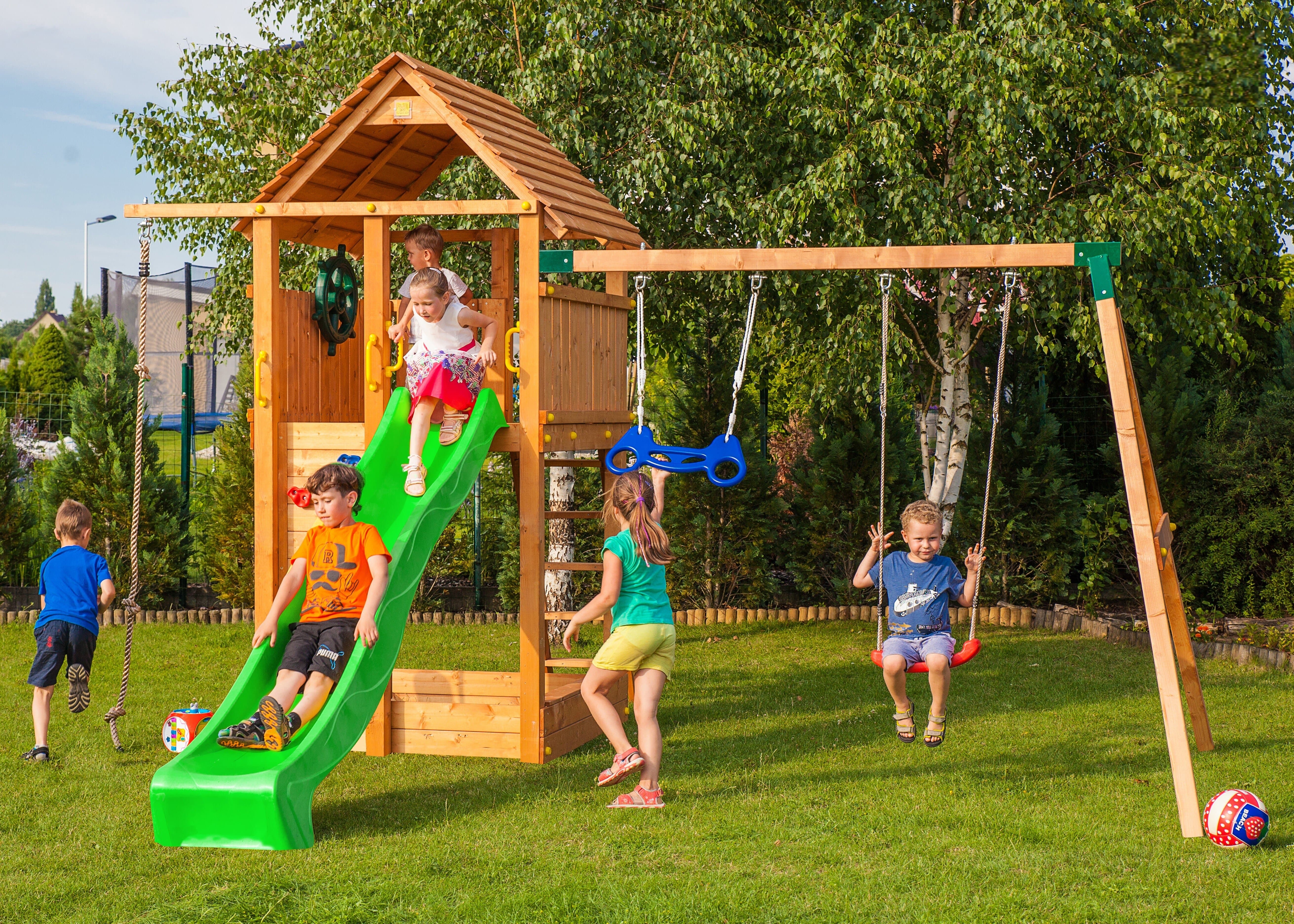 Bild von FUNGOO Spielturm »FORTRESS Move+«, mit Schaukel & Rutsche, Kletterwand