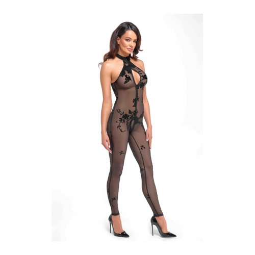 Bild von F315 Bodystocking aus Netzmaterial mit Samtaufdruck von Noir Handmade