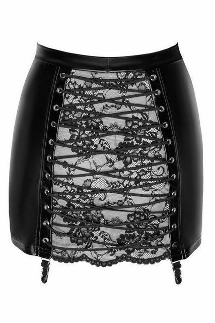 Bild von Noir F341 Rock Spitze, Enger Minirock im edlen Powerwetlook mit transparentem Spitzeneinsatz und Zierschnürung, perfekt für einen sexy Look