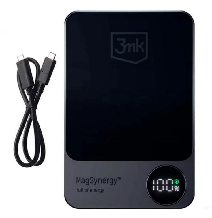 Bild von 3MK MagSynergy 10000mAh / 3,7V/37Wh 5V-2A/9V-2,22A/12V-1,5A 18W (max.) (10000 mAh, 18 W, 18 Wh), Powerbank, Schwarz