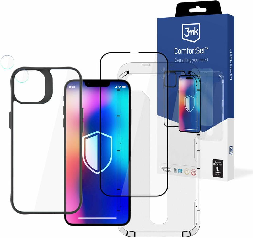 Bild von 3MK Comfort Set 4in1 iPhone 14 6.1" Zestaw akcesoriów ochronnych 4w1 (1 Stück, Apple iPhone 14), Smartphone Schutzfolie, Schwarz