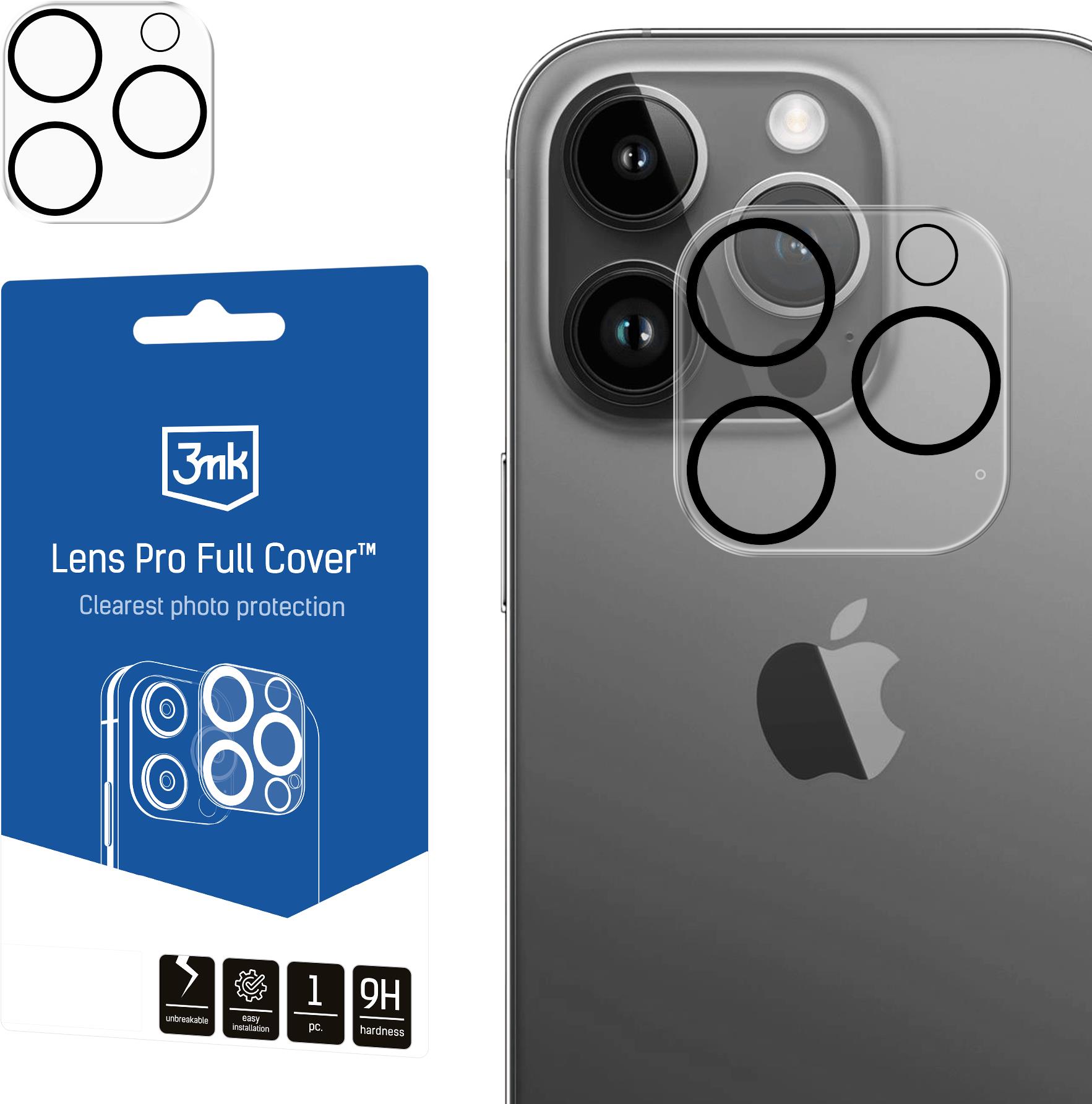 Bild von 3MK Lens Pro Full Cover iPhone 14 Pro/14 Max Szkło Hartowane na obiektyw aparatu z ramką montażową 1 (1 Stück, iPhone 14 Pro), Smartphone Schutzfolie