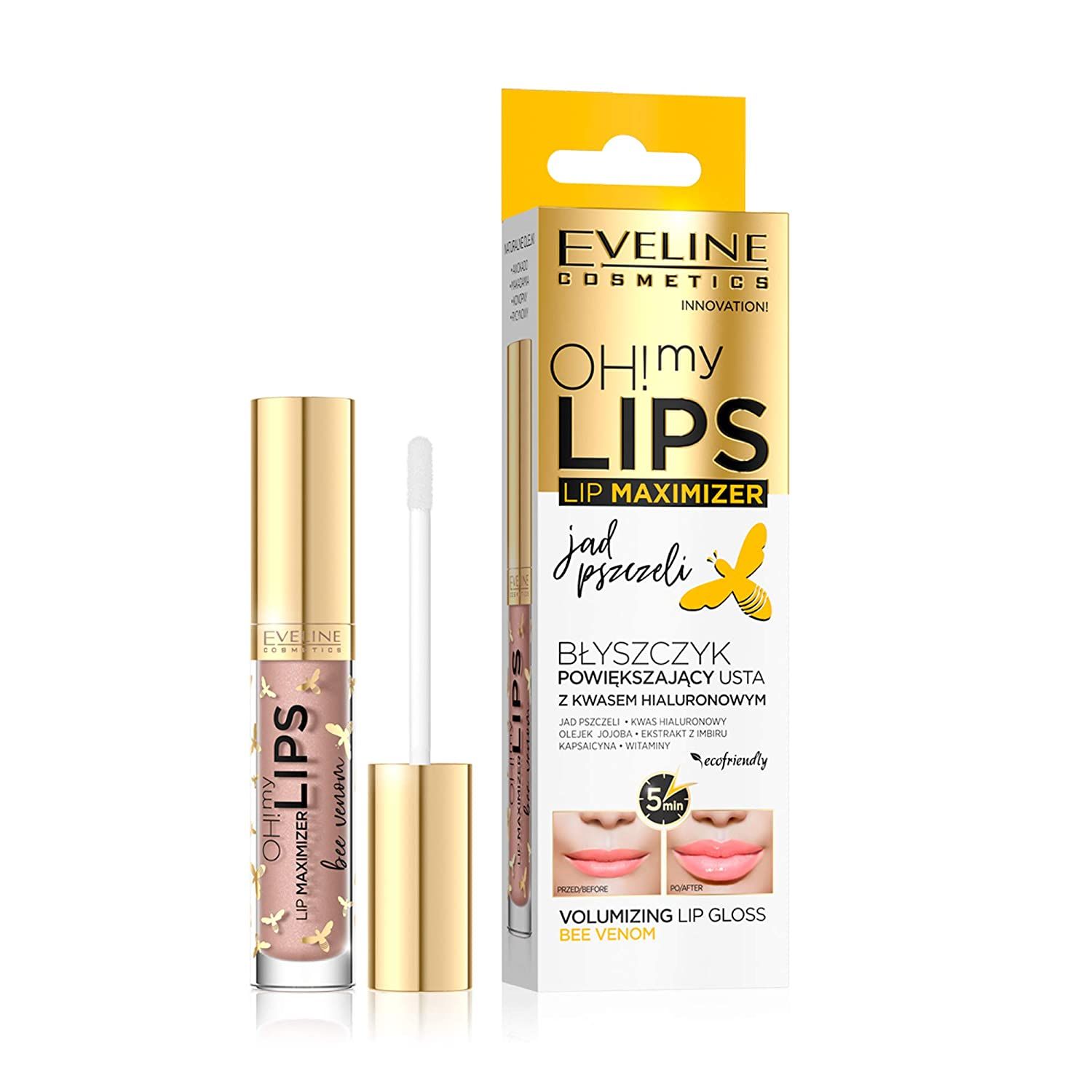 Bild von Eveline Cosmetics Oh! My Lips Lipgloss Dickere Lippen mit Hyaluronsäure und Bienengift | 4,5 ml | Lip Plumper für Mehr Volumen | Vollere Lippen | Lippenpflege | Seidenglanz