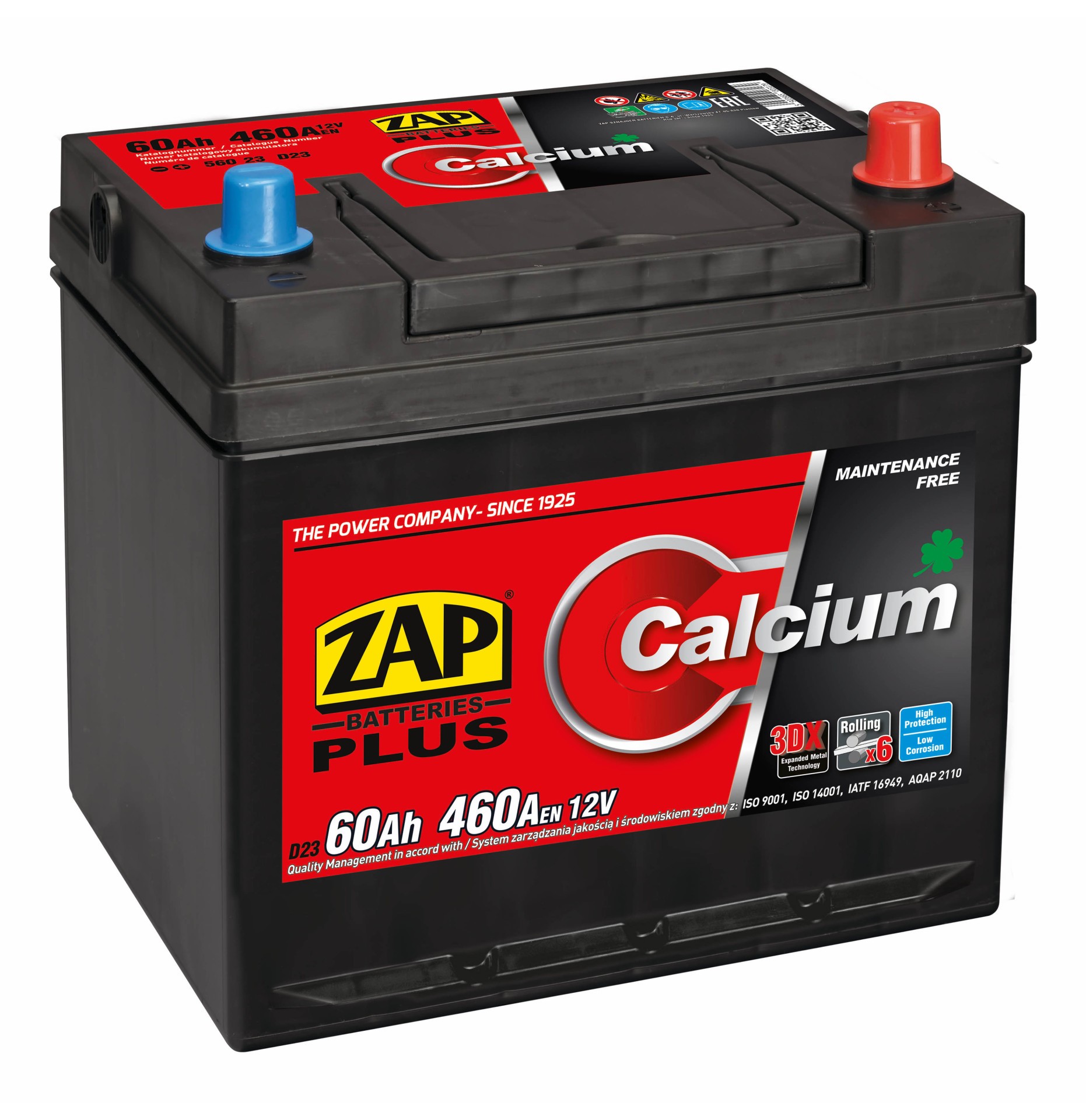 Bild von ZAP CALCIUM PLUS ASIAN 12V, 60Ah, 480A Starterbatterie 12V 60Ah  560 23