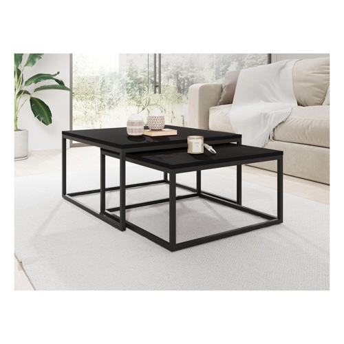Bild von WFL GROUP Couchtisch Vella - Rechteckige Satztische 2 in 1 mit schwarzem Metallgestell