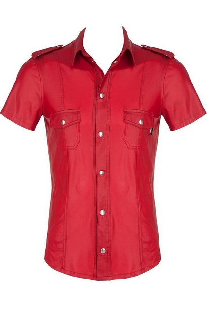 Bild von Matte Wetlook-Shirt im Military-Schnitt mit Stehkragen, Druckknöpfen und Slim-Fit für einen figurbetonten Look