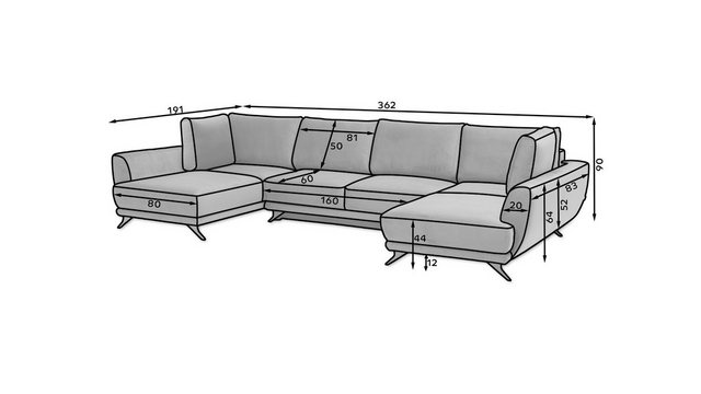 Bild von WOHNKLUSIV Wohnlandschaft Elegante Wohnlandschaft UDINE mit Schlaffunktion & Kissen in U-Form