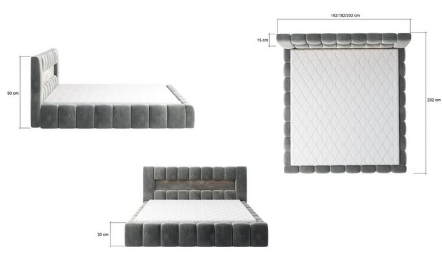 Bild von yourhouse24 Polsterbett Lamica Bett Metalrahmen Doppelbett Bettgestell Lattenrost mit LED