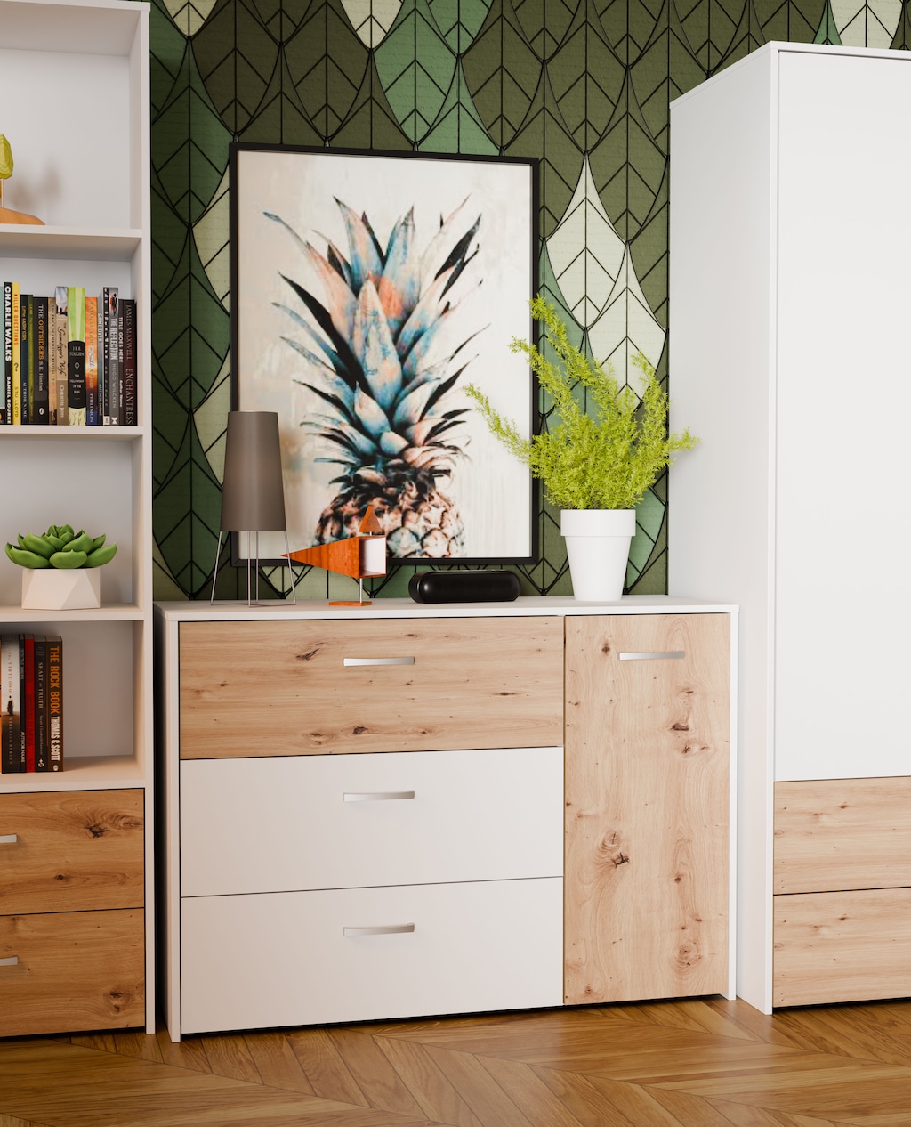 Bild von FORTE Sideboard "Culgoa", Sideboard, 3 Schubkästen, 1 Türe viel Staraum pflegeleichtes Dekor