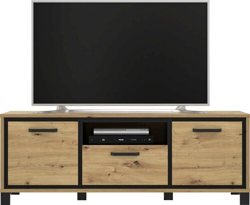 Bild von FORTE Trondheim TV-Unterschrank, Holzwerkstoff, Artisan Eiche kombiniert mit Schwarz Eiche, B x H x T: 158,4 x 58,9 x 41,5 cm
