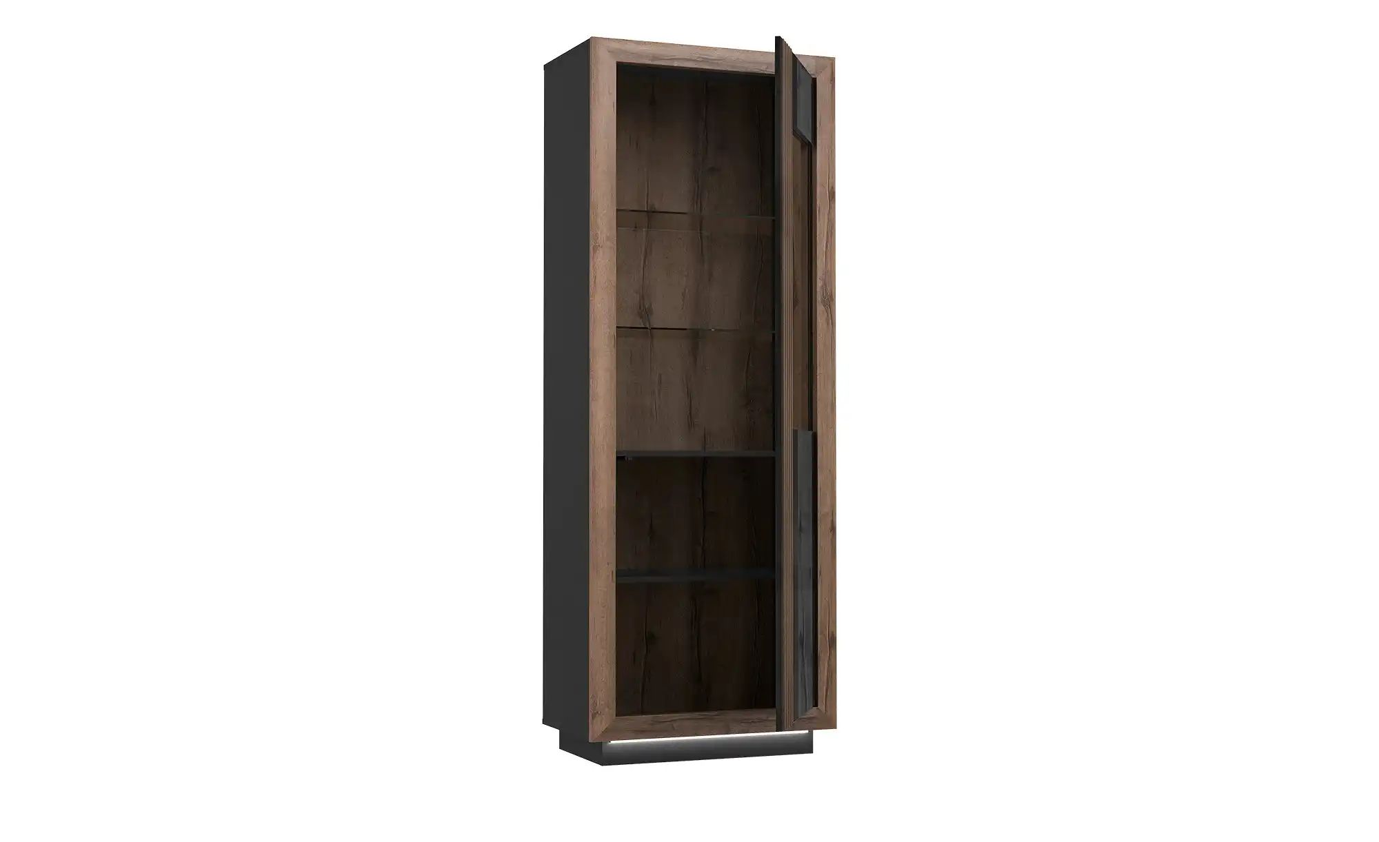 Bild von Forte Möbel SAVONA Vitrine, Holzwerkstoff, schwarz/Edeleiche/schwarz Hochglanz, B x H x T: 73,3X 197x 42,3 cm