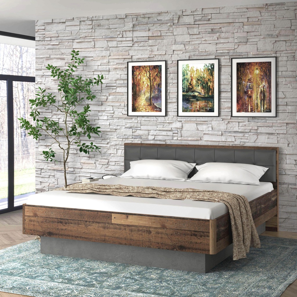 Bild von FORTE Futonbett "Clif, Bettanlage, Old – Wood Vintage, Betonoptik Dunkelgrau", (Liegefläche 180x200cm), mit gepolstertem Kopfteil aus Kunstleder, bis 220KG belastbar