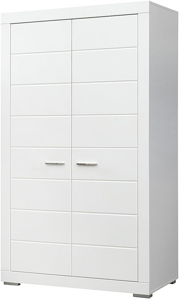 Bild von FORTE SNOW Schrank 110 120, Kleiderschrank Weiß Kinderzimmerschrank Jugendzimmerschrank Drehtürenschrank Modern, 2-türig mit Einlegeböden und Kleiderstange, 116 cm breit x 198.5 cm hoch x 60 cm tief