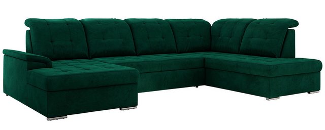 Bild von MKS MEBLE Sofa U-Form Dunkelgrün Velvet, Wohnlandschaft U-Form, Sofa mit Schlaffunktion und Bettkasten, Schlafsofa mit Bettkasten, Couch mit Schlaffunktion - Dunkelgrün Velvet - Madrito