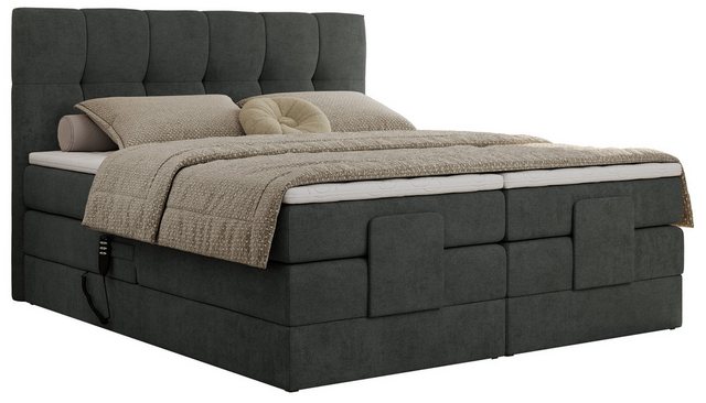 Bild von MKS MEBLE Boxspringbett 140x200 elektrisch verstellbar 7-Zonen Taschenfederkern Matratze mit Topper Bett 140x200 mit Motor Polsterbett Motorbett - Vittoria - Dunkelgrau Strukture - H3