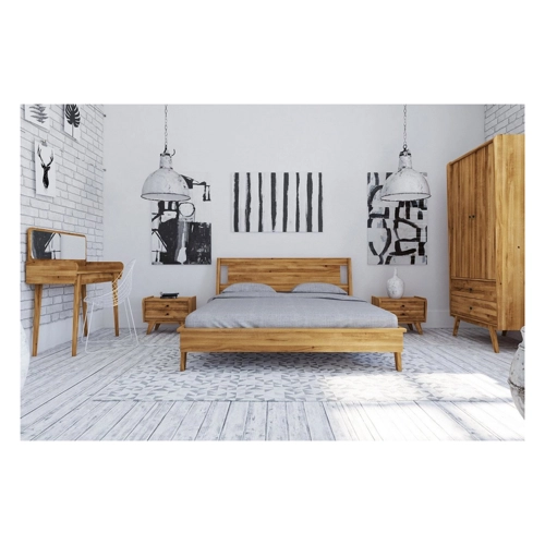Bild von byoak Bett RETRO 80 x 210 aus Massivholz, mit Holzkopfteil, Naturgeölt