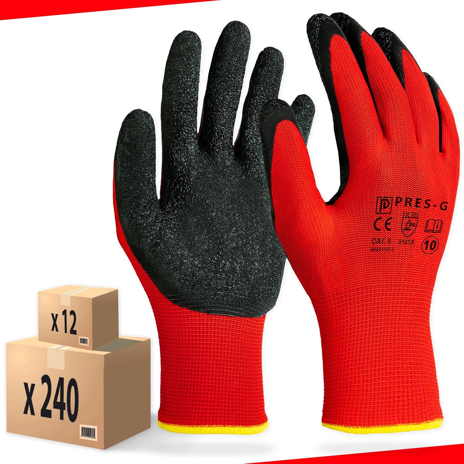 Bild von PRESTIGION Arbeitshandschuhe Herren Größe 9-L (12 Paare) – Latex Handschuhe Arbeit - Abriebfest - Ideal für die Baustelle, den Heimwerker oder den Garten