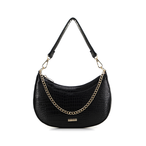 Bild von Wittchen Damen-Baguette-Tasche Mit Kroko-Kette Schwarz-Gold Young Kunstleder