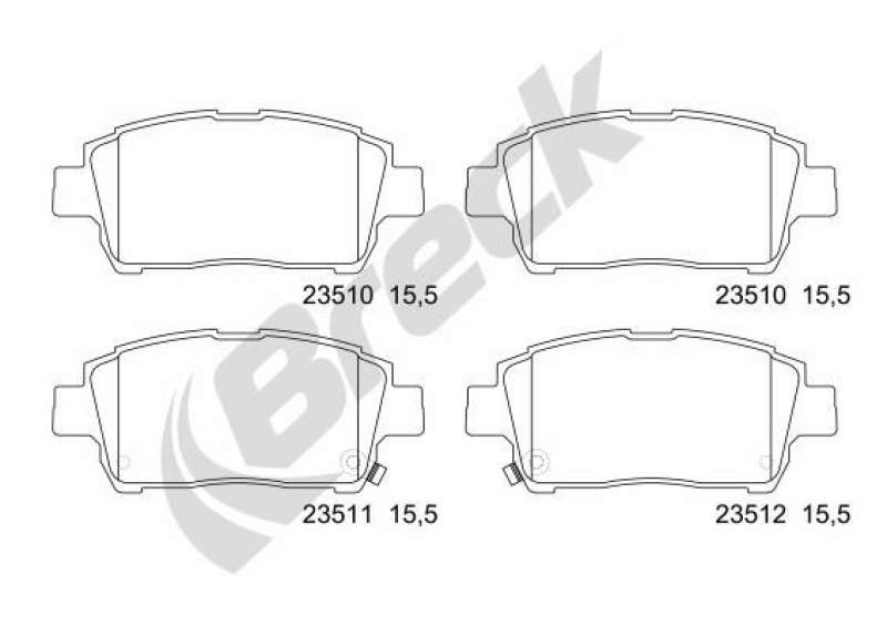 Bild von BRECK Bremsbelagsatz 23510 00 702 10 mit akustischer Verschleißwarnung mit Zubehör TOYOTA: Corolla IX Schrägheck, Yaris I Schrägheck