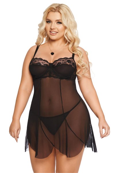 Bild von schwarzes Chemise aus Tüllmaterial mit Spitze und Bügel-Cups