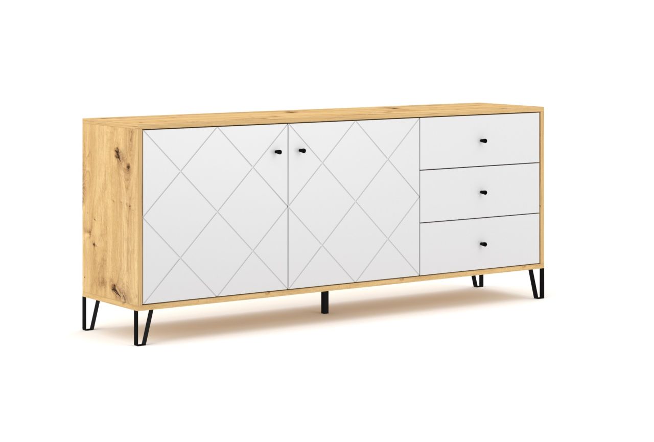 Bild von Sideboard Kommode 2T/3S Highboard Anrichte Wohnmöbel Schrank Artisan-Eiche-Weiß