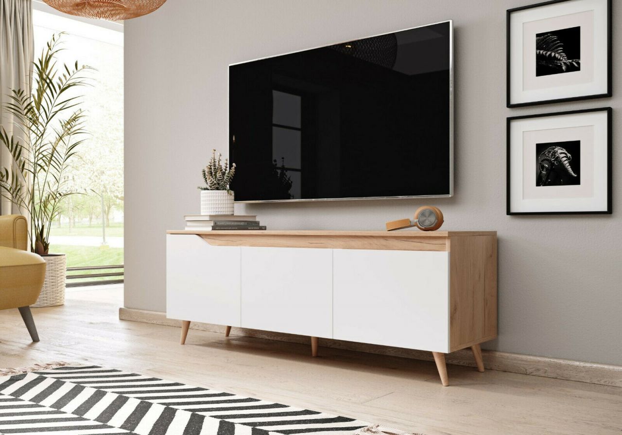 Bild von Lowboard Fernsehkommode Fernsehtisch TV-Kommode - Gold Craft Eiche / Weiß