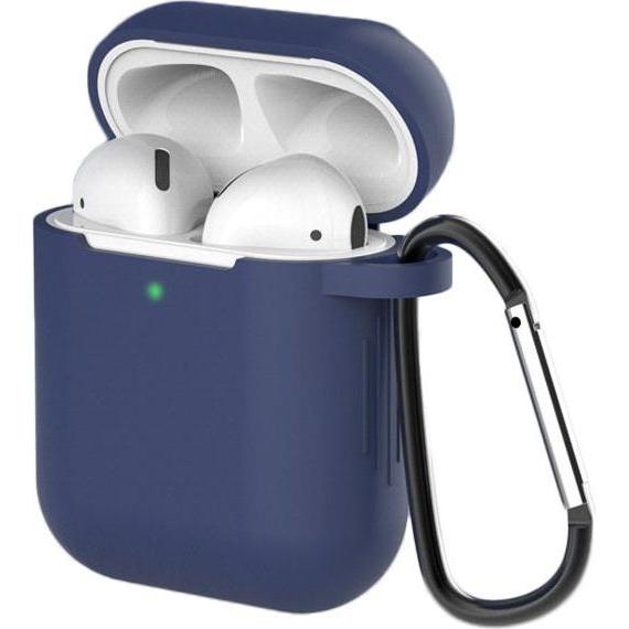 Bild von Hurtel Case for AirPods 2 / AirPods 1 silicone soft case for headphones + keychain carabiner pendant blue ( (Kopfhörer Tasche), Kopfhörertasche + Schutzhülle, Blau