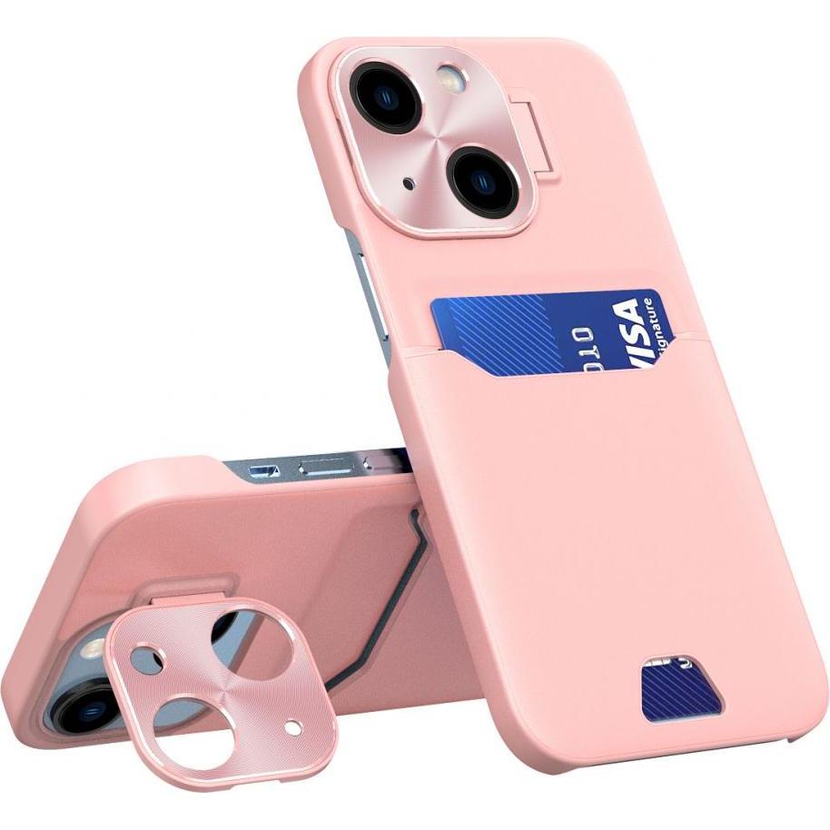 Bild von Hurtel Leder Stand Case Hülle für iPhone 14 Cover Card Wallet mit Ständer Pink (Apple iPhone 14), Smartphone Hülle, Rosa