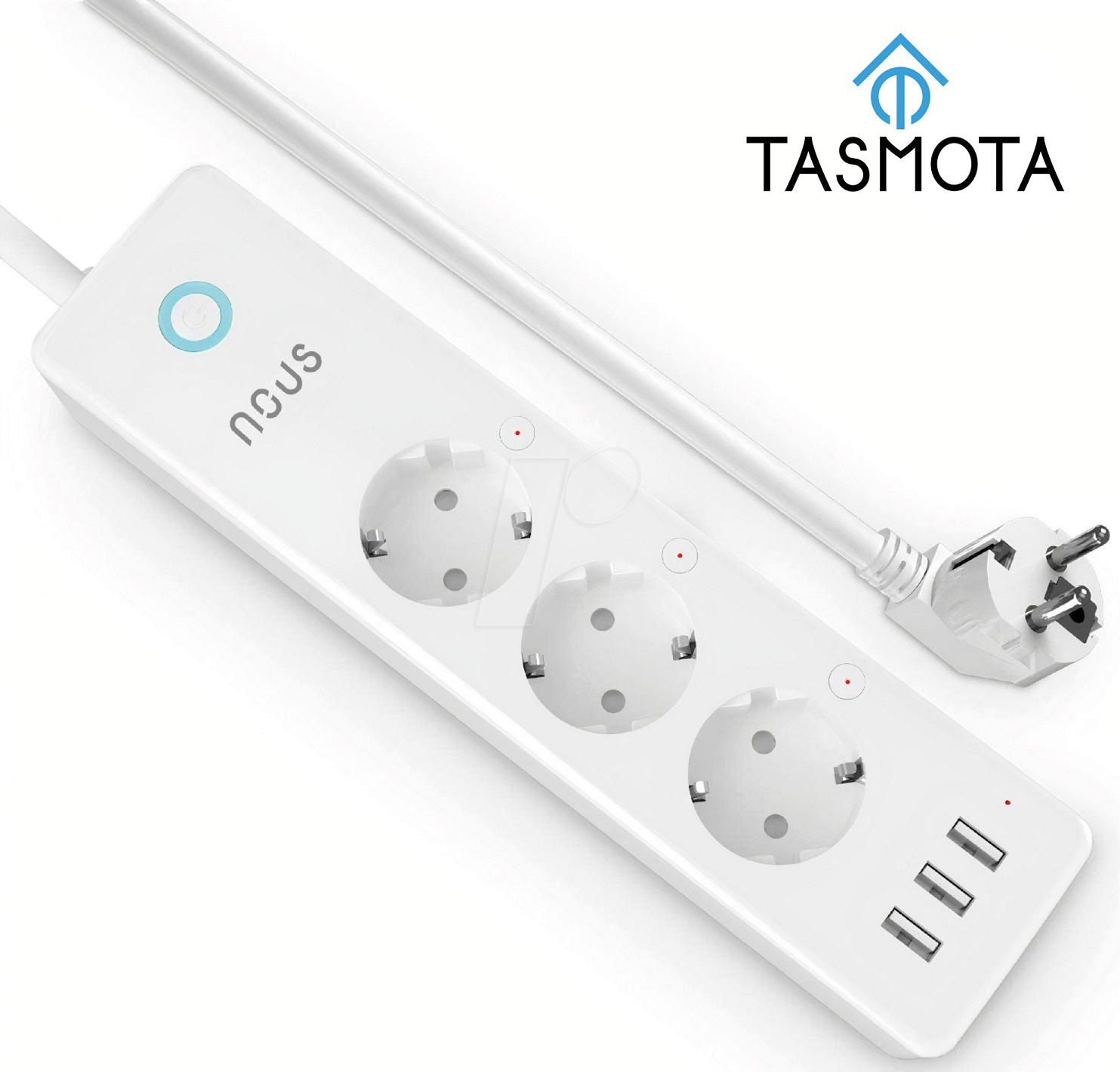 Bild von Tasmota steckdosenleiste mit USB hub - NOUS A5T - ESP8266 WLAN wandmontage mehrfachsteckdose 15A smart WiFi mehrfachstecker mit stromzähler, zeitschaltuhr. ioBroker Home Assistant Alexa 2.4GHz