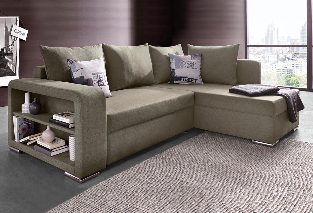 Bild von COLLECTION AB Ecksofa "John L-Form", mit Bettfunktion, Bettkasten und integriertem Regal