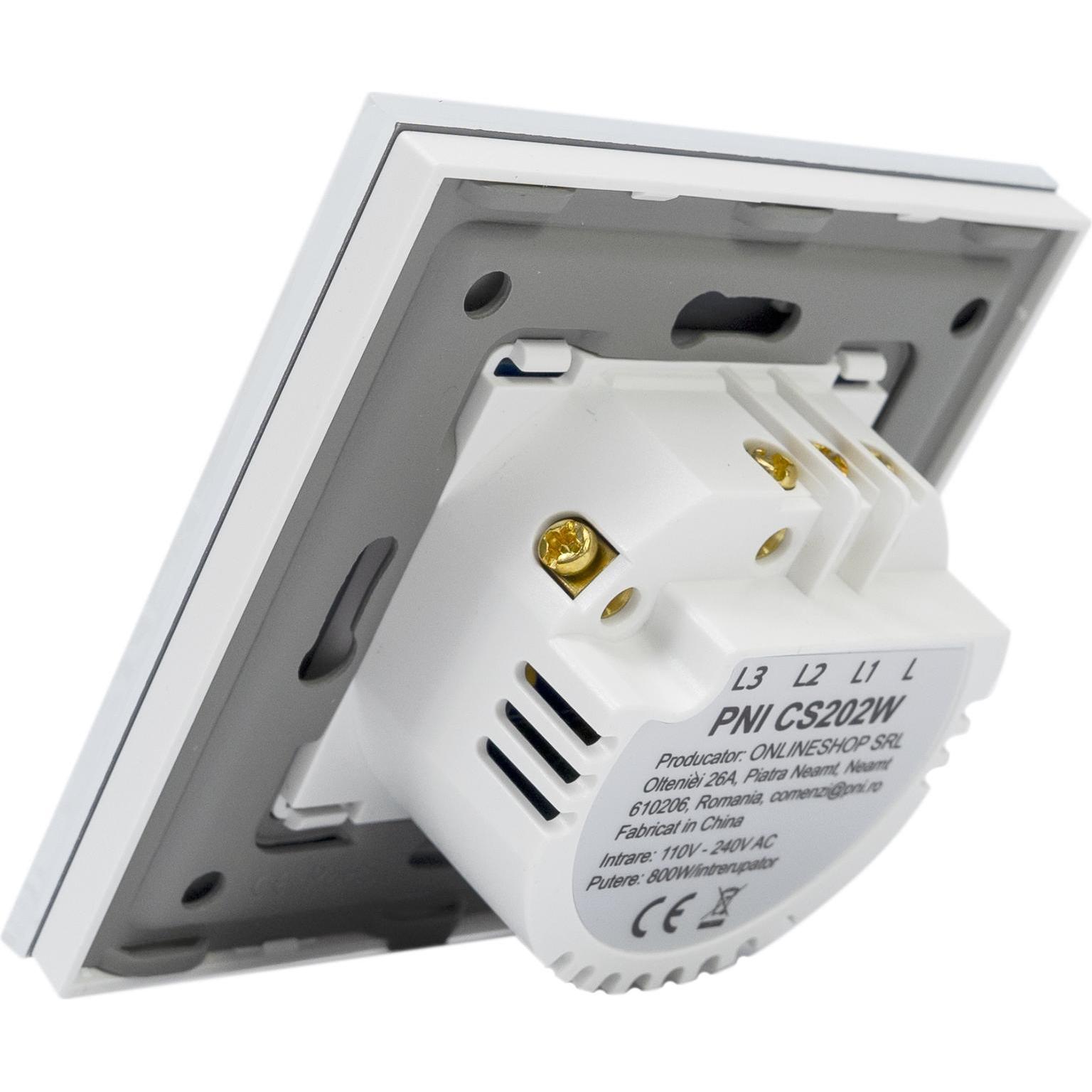 Bild von PNI Leiterkopfschalter und Doppelkreuzkopfschalter mit Glasberührung PNI CS202W, weiß mit LED-Anzeige, 8, Taster + Schalter, Weiss