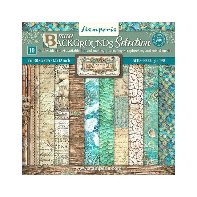 Bild von Stamperia Motivpapier Scrapbook-Block Songs of the Sea Backgrounds, 10 Bogen 30,5 cm x 30,5 cm
