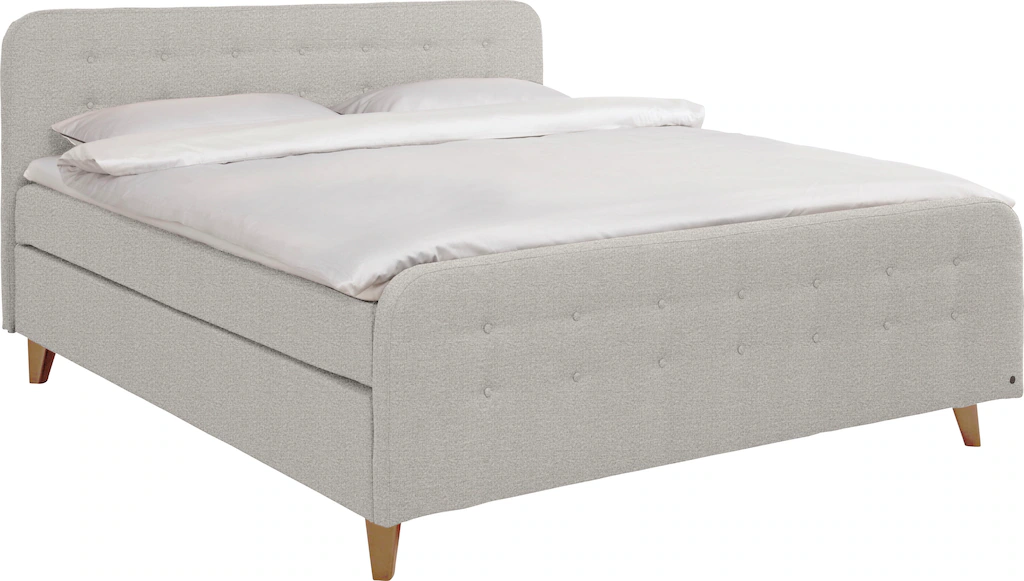 Bild von TOM TAILOR HOME Boxspringbett "NORDIC BOX", mit Knopfheftung im Kopfteil und Fußteil, Füße in Buche natur