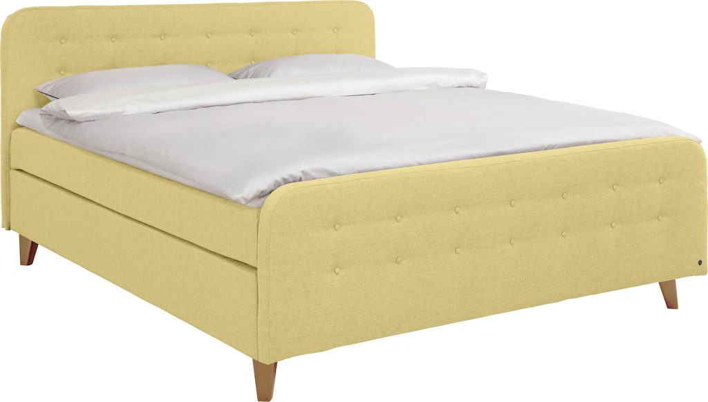 Bild von TOM TAILOR HOME Boxspringbett "NORDIC BOX", mit Knopfheftung im Kopfteil und Fußteil, Füße in Buche natur