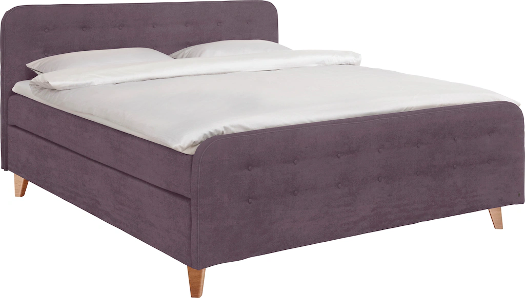 Bild von TOM TAILOR HOME Boxspringbett "NORDIC BOX", mit Knopfheftung im Kopfteil und Fußteil, Füße in Buche natur