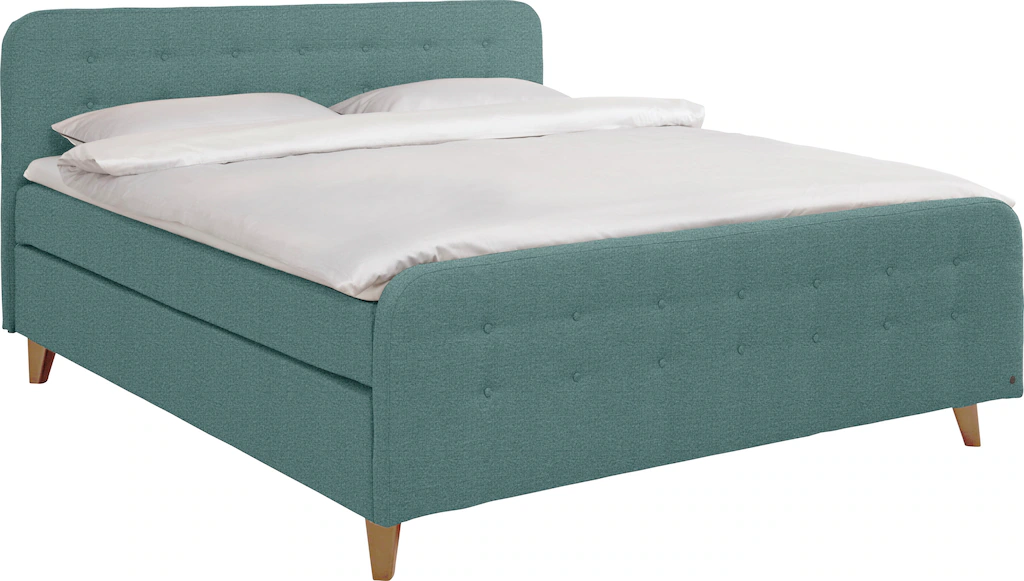 Bild von TOM TAILOR HOME Boxspringbett "NORDIC BOX", mit Knopfheftung im Kopfteil und Fußteil, Füße in Buche natur