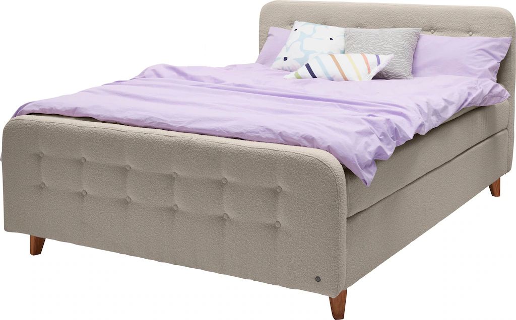 Bild von TOM TAILOR HOME Boxspringbett "NORDIC BOX", mit Knopfheftung, in weichem Bouclé-Stoff, Füße in Buche natur